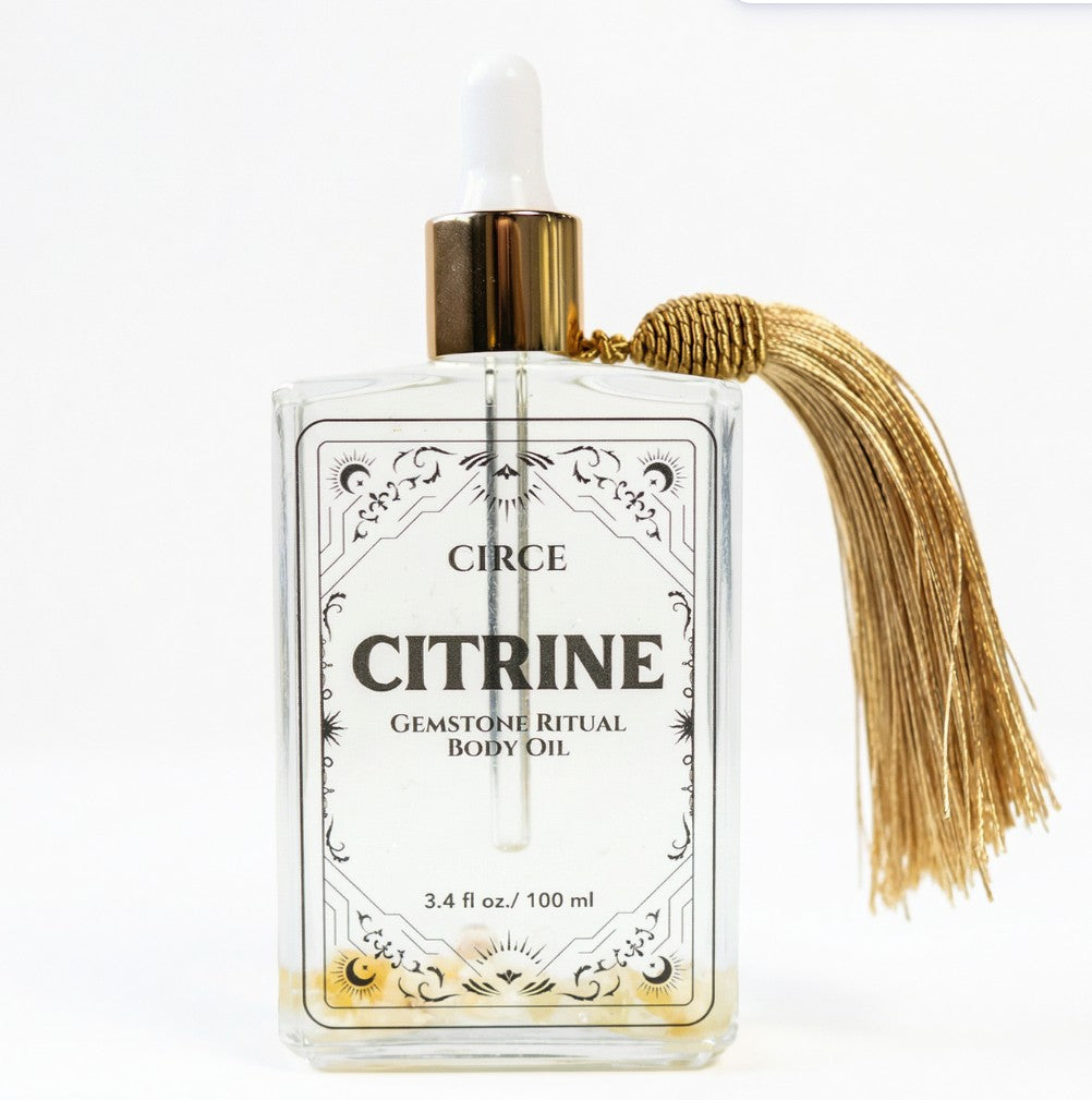Citrine Gemstone Body Oil – Crystal-Infused Hydrating Oil for Abundance & Glow | 3.4 oz