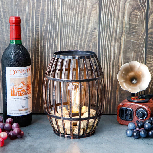 Cordless Metal Wine Barrel Table Lamp – Black Brushed Gold Battery-Powered Accent Light with Timer | 8" lifestyle product image