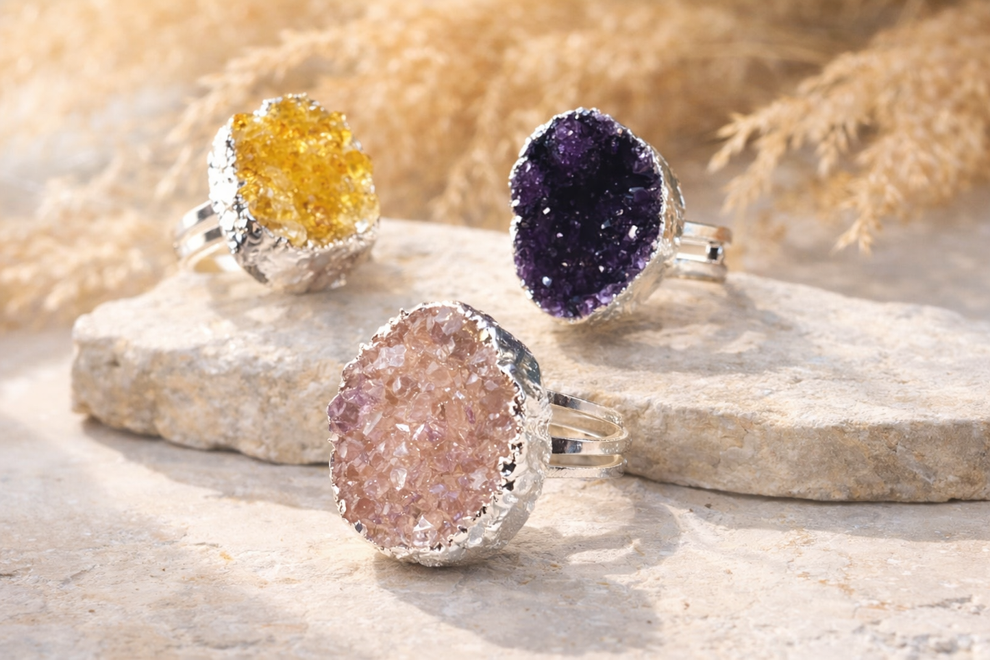 Sterling Silver Gemstone Ring – Amethyst, Rose Quartz or Citrine lifestyle product image