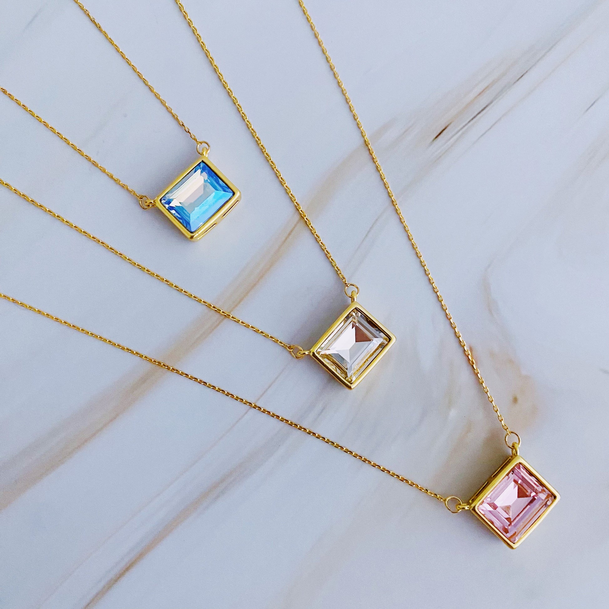 Sweet Square Pendant Necklace – Gold Plated Dainty Crystal Necklace lifestyle product image