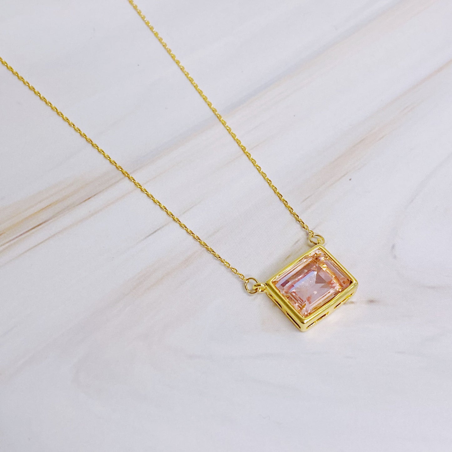 Sweet Square Pendant Necklace – Gold Plated Dainty Crystal Necklace lifestyle product image
