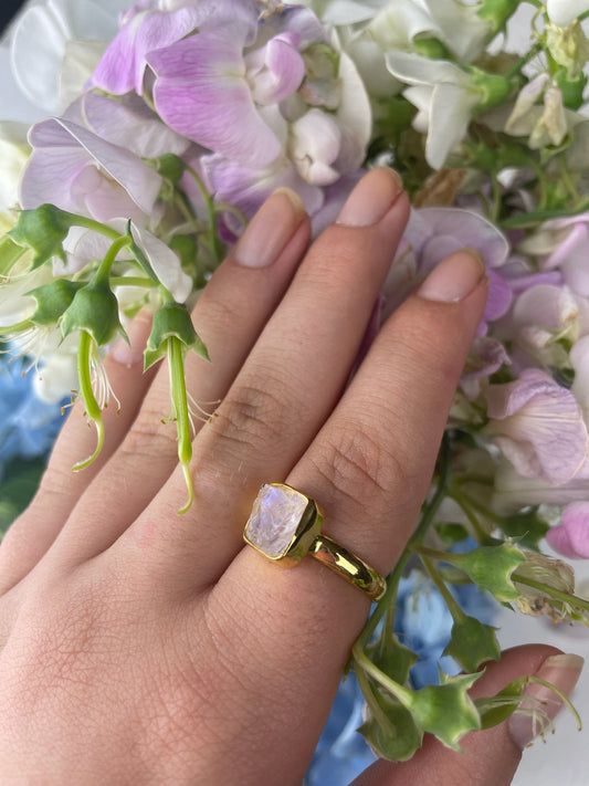 Raw moonstone bezel ring natural gemstone jewelry