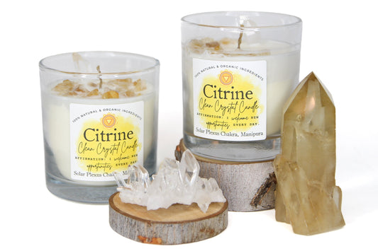 Citrine Clean Crystal Candle for Abundance & Positive Energy
