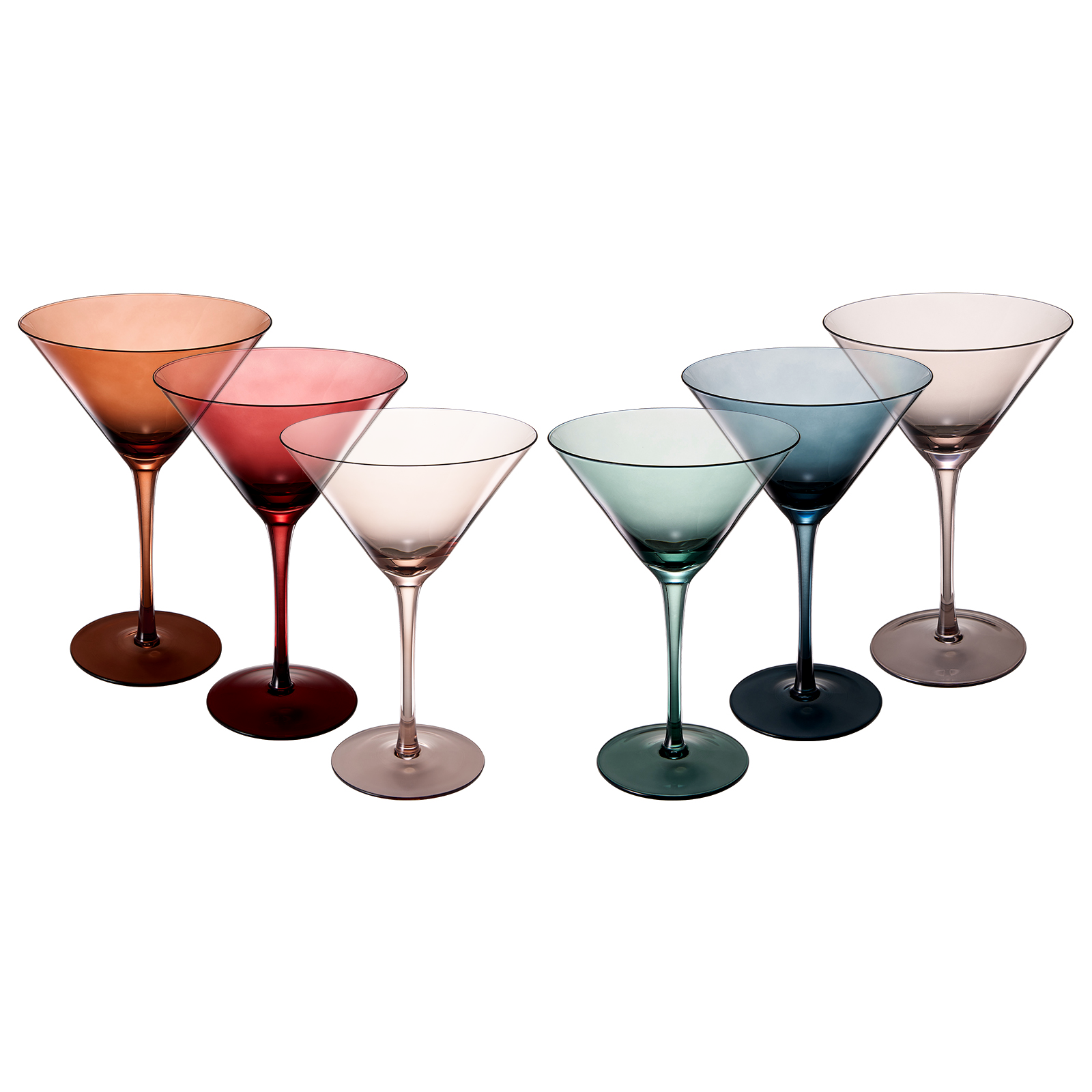 Set of colorful cocktail glasses on a white background