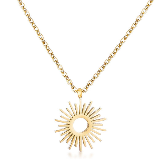 Gold Tone Sunburst Necklace — Minimalist Everyday Jewelry