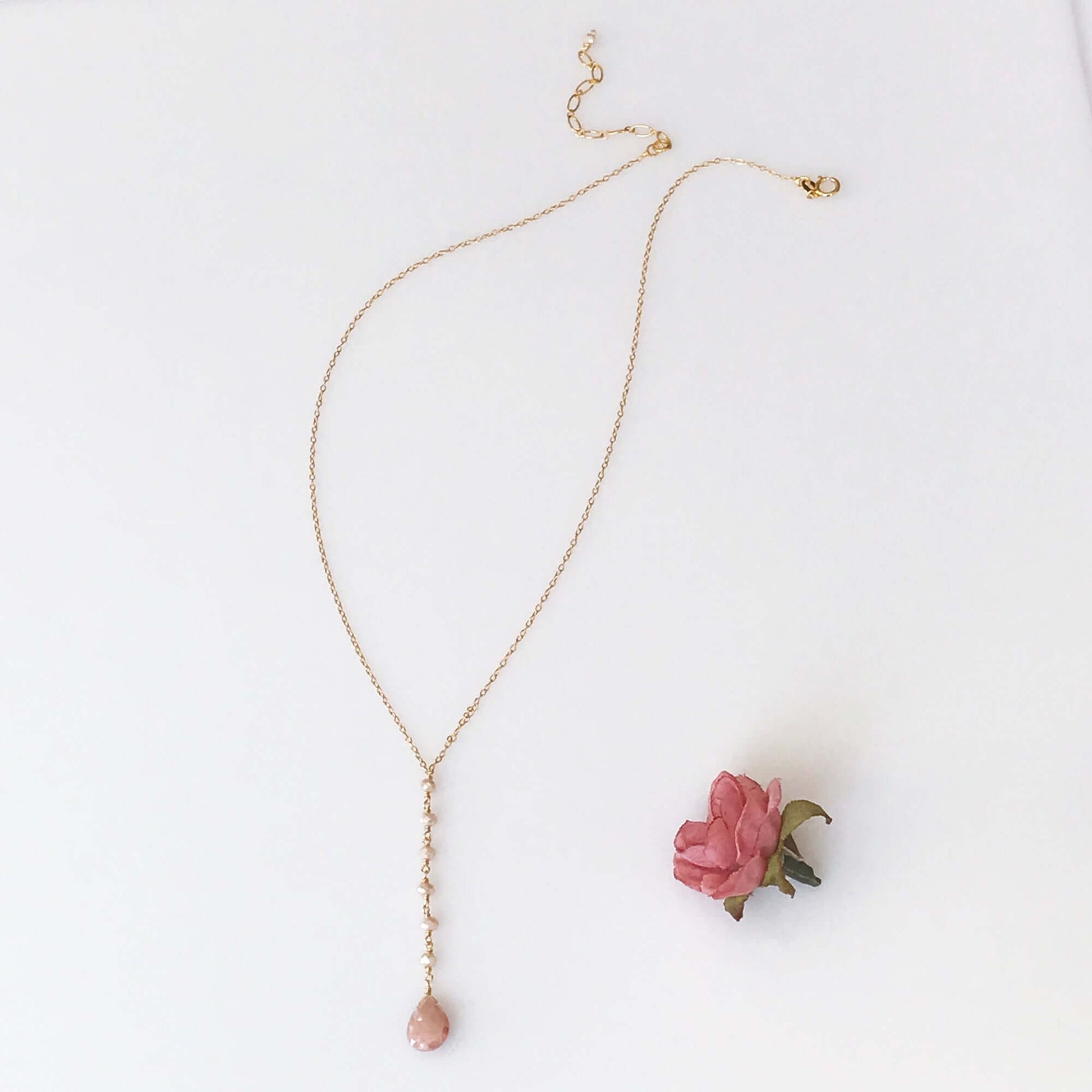 Peach Moonstone Yoga Pendant Necklace lifestyle product image