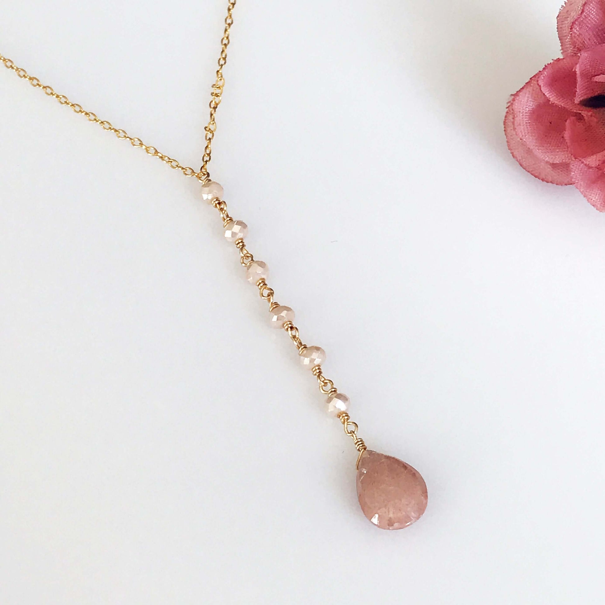 Peach Moonstone Yoga Pendant Necklace lifestyle product image
