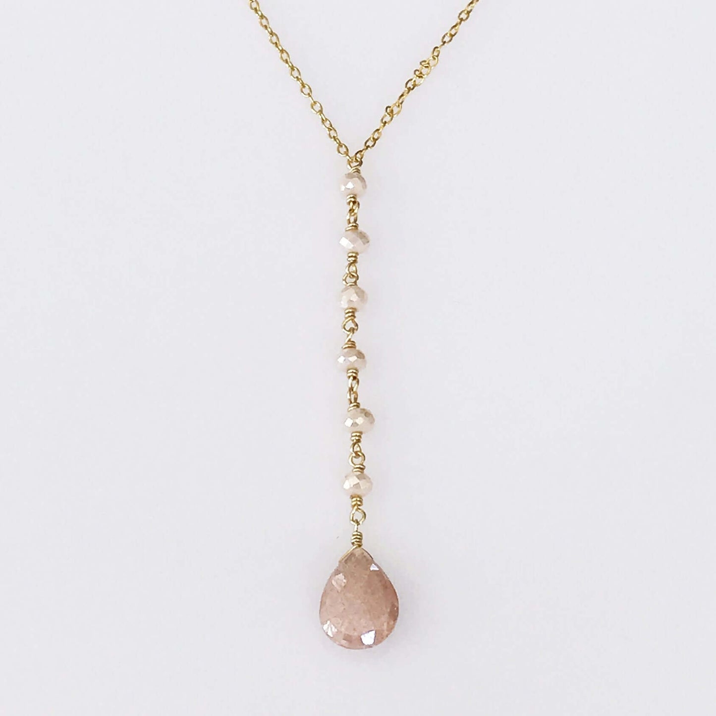 Peach Moonstone Yoga Pendant Necklace lifestyle product image
