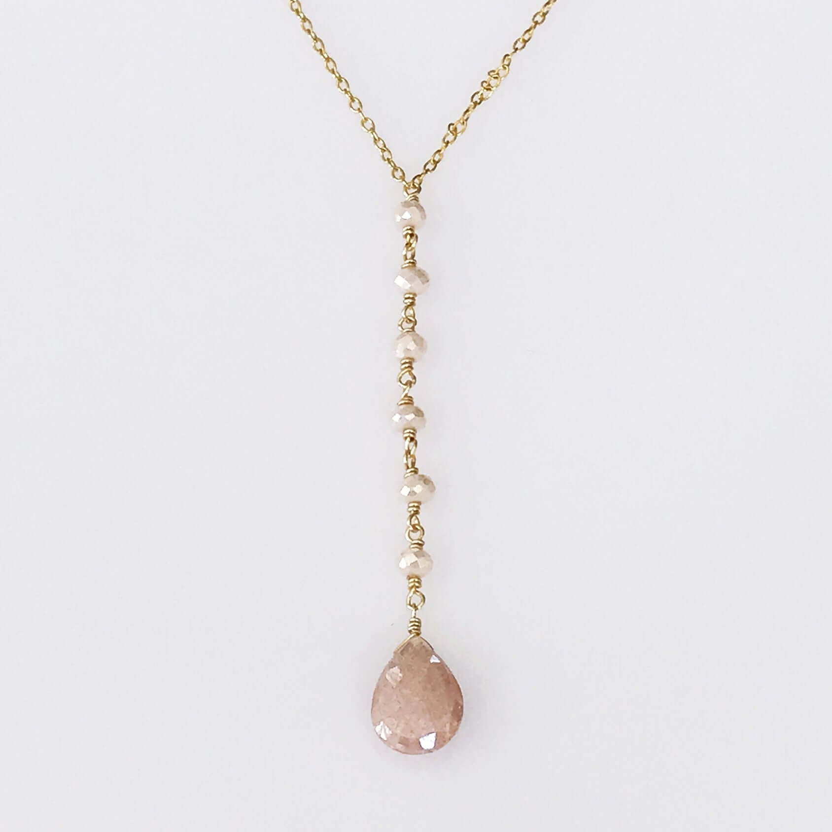 Peach Moonstone Yoga Pendant Necklace lifestyle product image