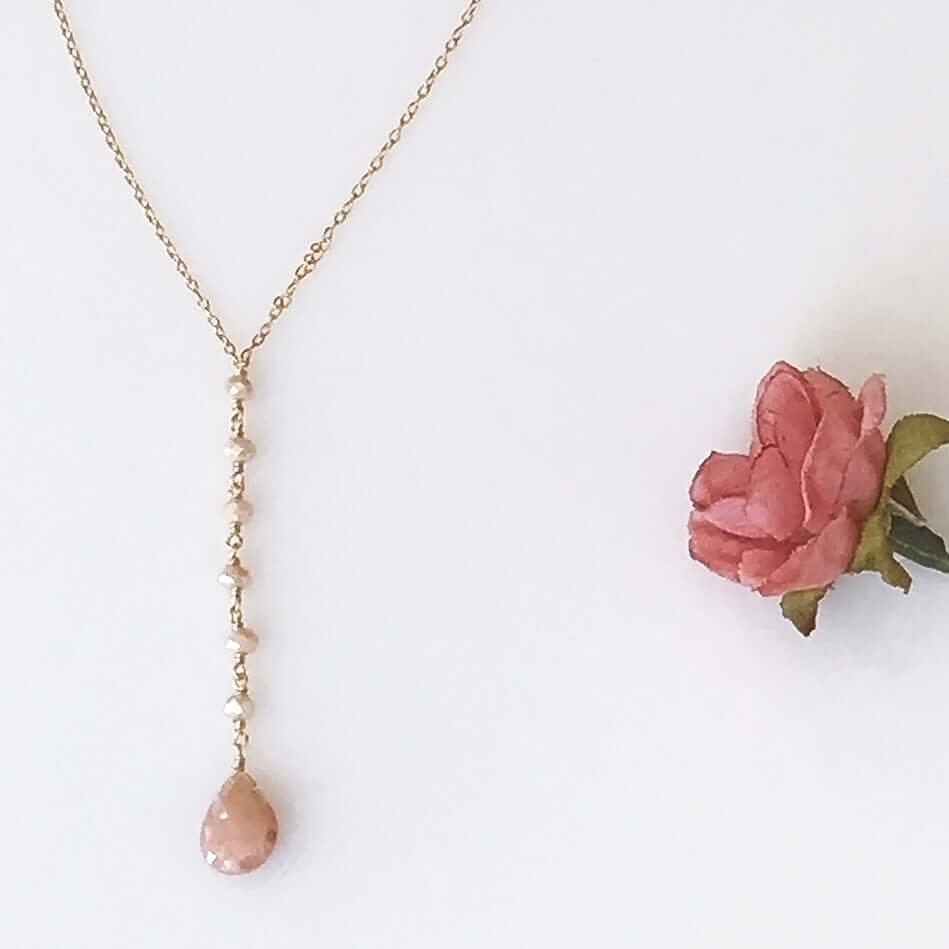 Peach Moonstone Yoga Pendant Necklace lifestyle product image