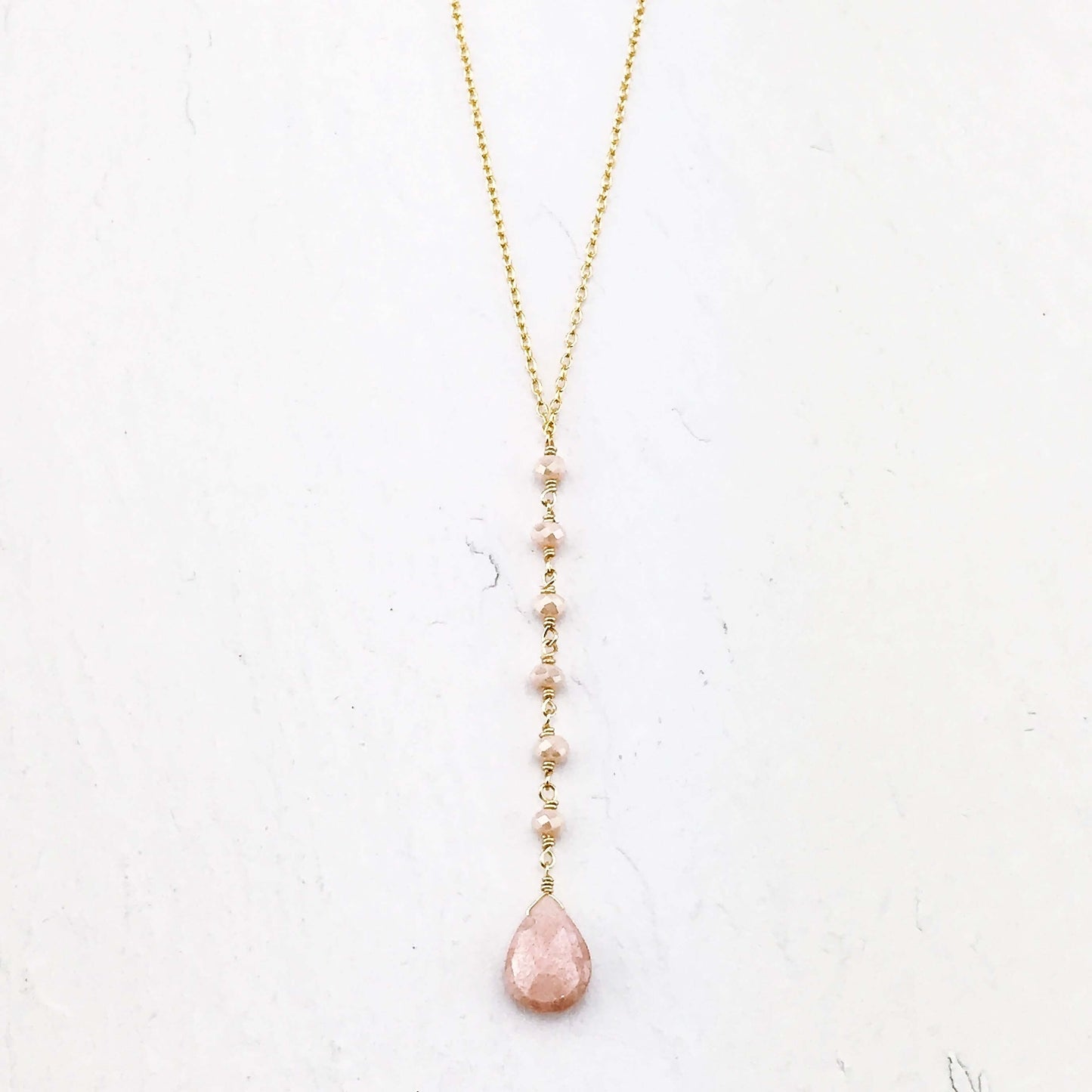 Peach Moonstone Yoga Pendant Necklace lifestyle product image