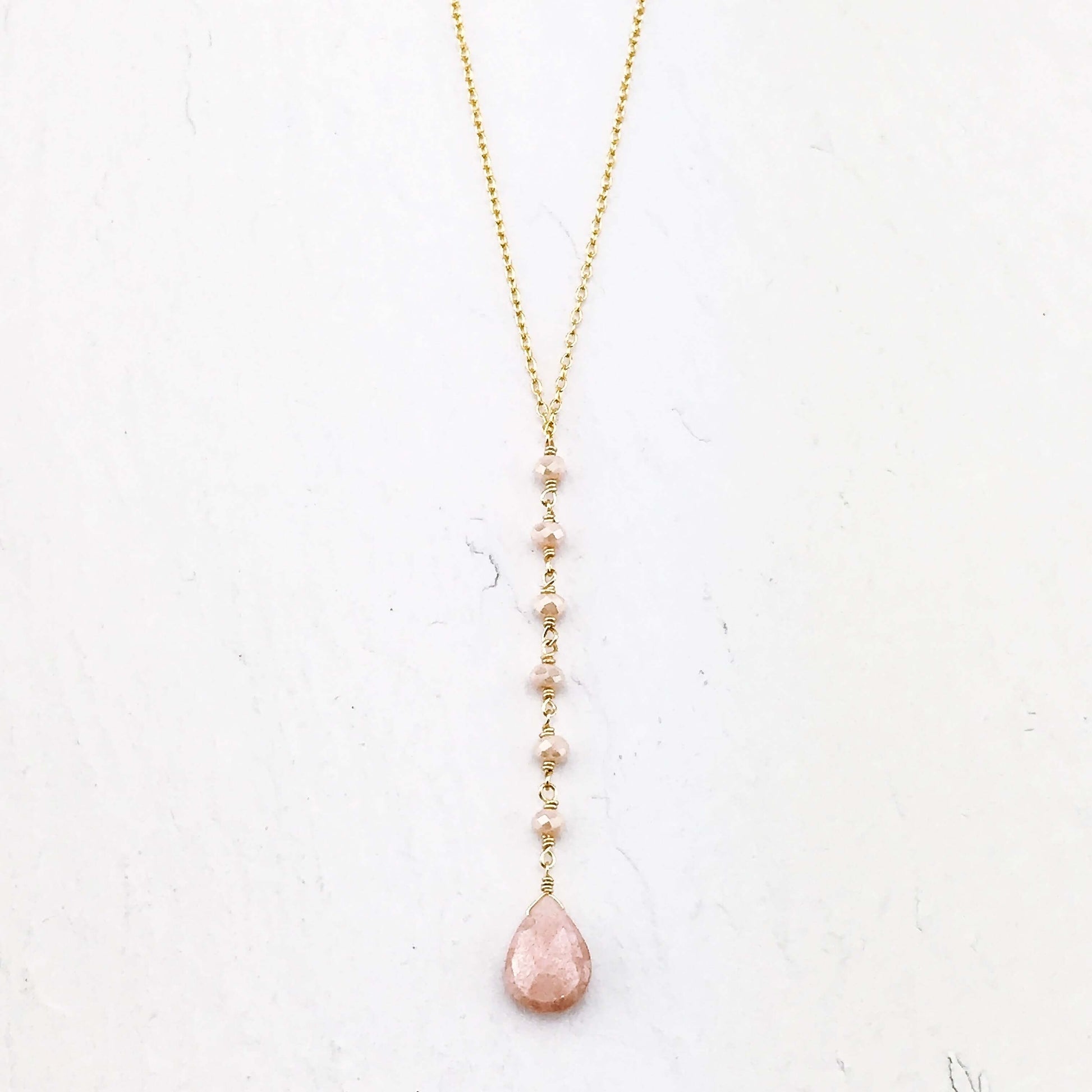 Peach Moonstone Yoga Pendant Necklace lifestyle product image