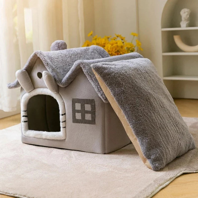 Removable Roof Plush Pet House – Cozy Soft Indoor Pet Bed for Dogs & Cats lifestyle product image