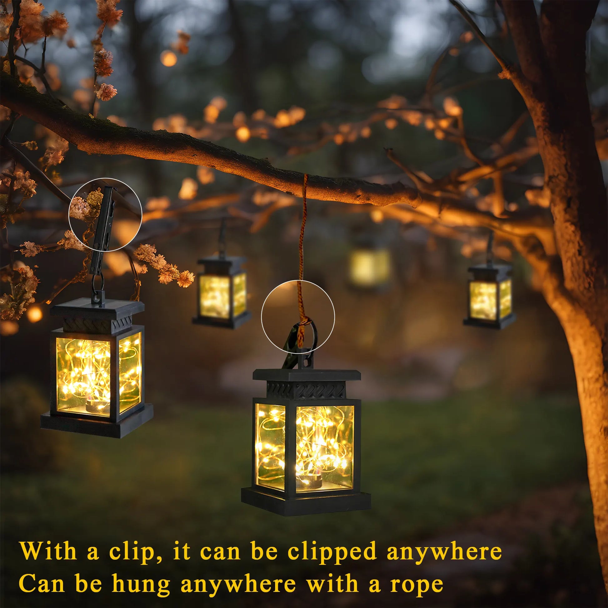 Set of 6 Solar Lantern Lights - Outdoor Hanging Garden Lanterns -1