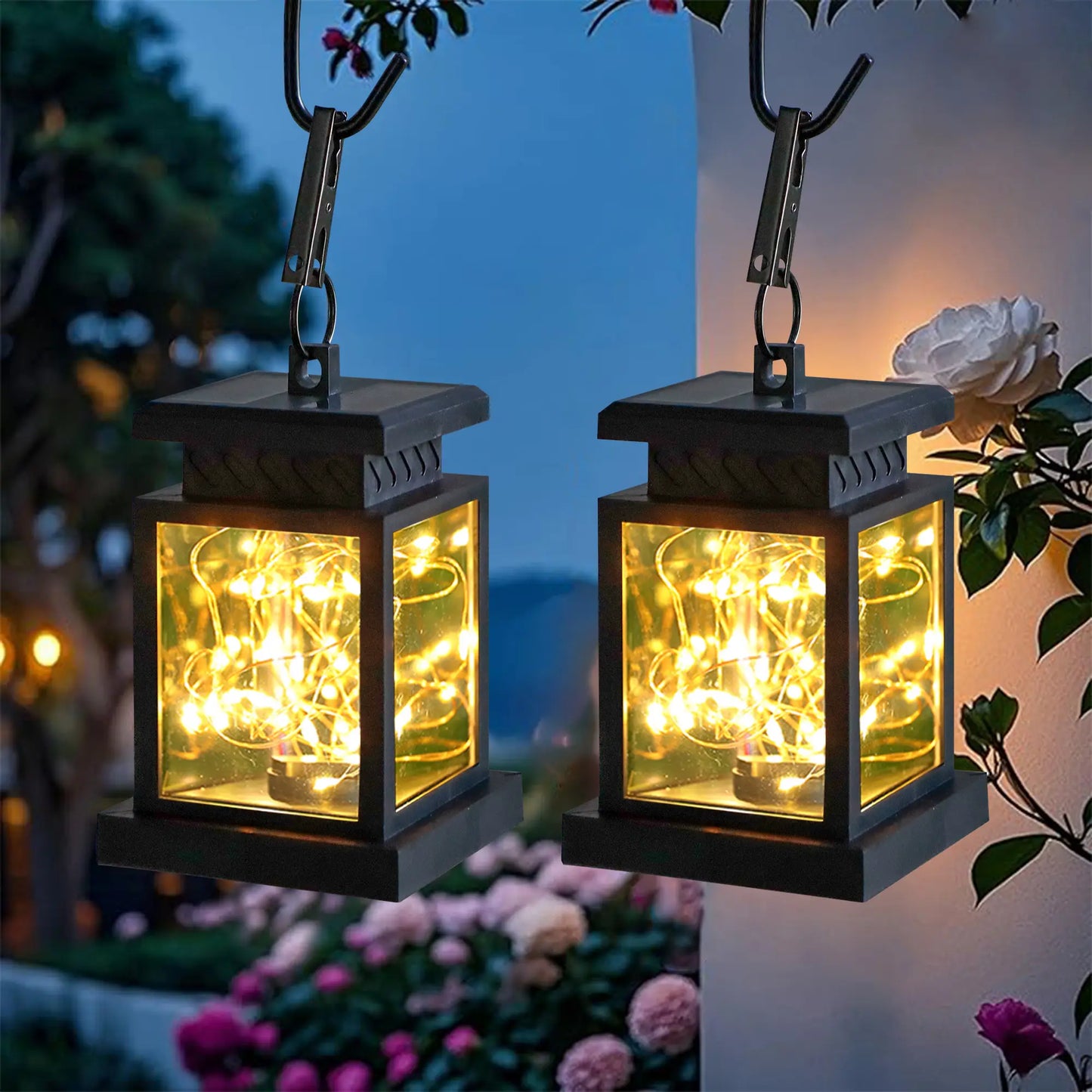Set of 6 Solar Lantern Lights - Outdoor Hanging Garden Lanterns -3
