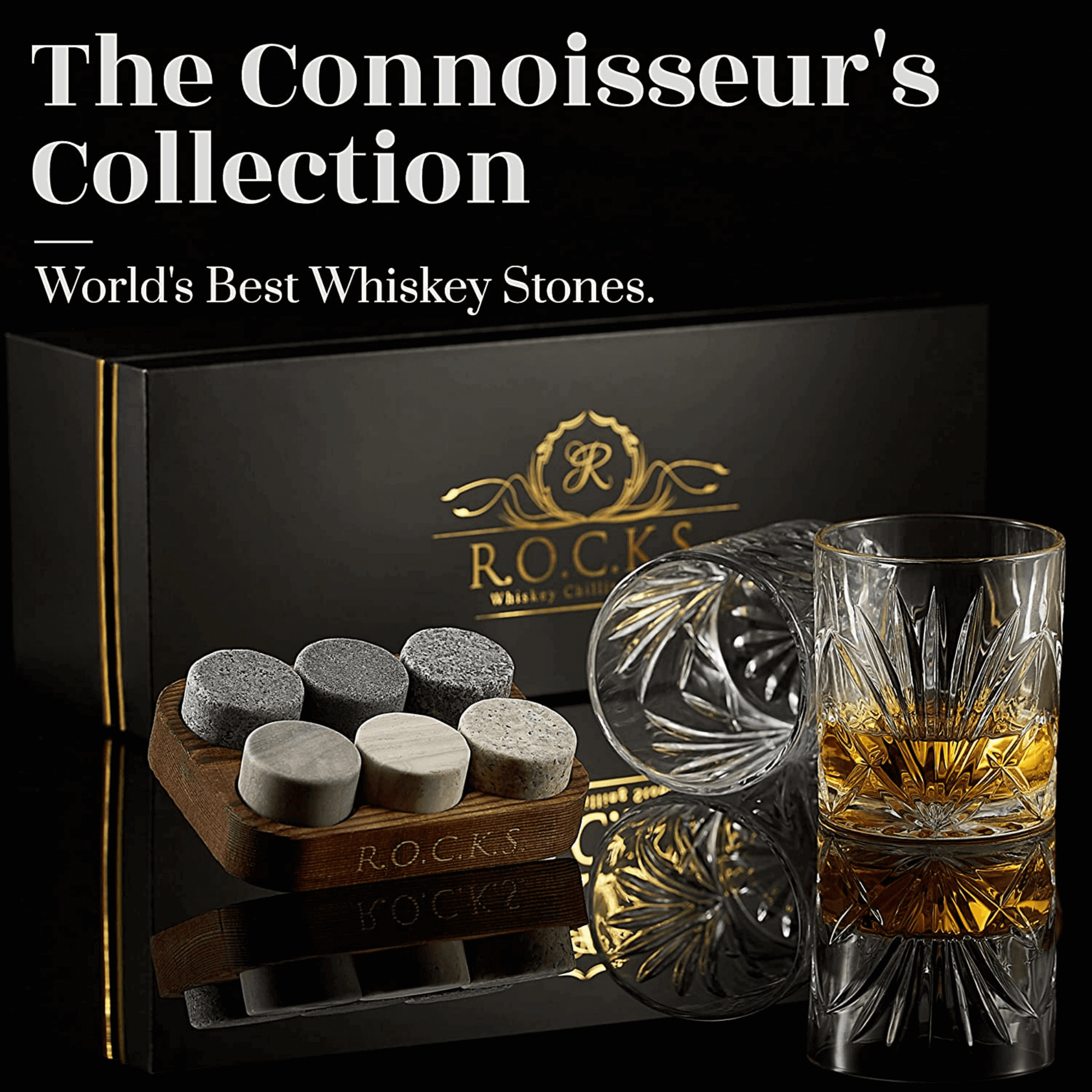 The Connoisseur's Set – Palm Glass Edition Whiskey Glass & Chilling Stone Set lifestyle product image