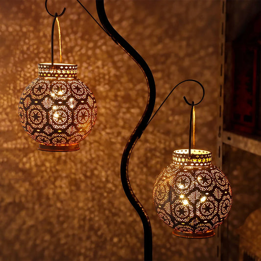 Moroccan Lantern Set of 2 | Decorative LED Table & Hanging Lantern with Warm Glow-1