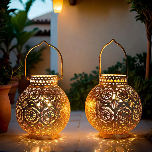 Set of 2 White Moroccan Table Lamps | Handcrafted Boho Accent Lighting