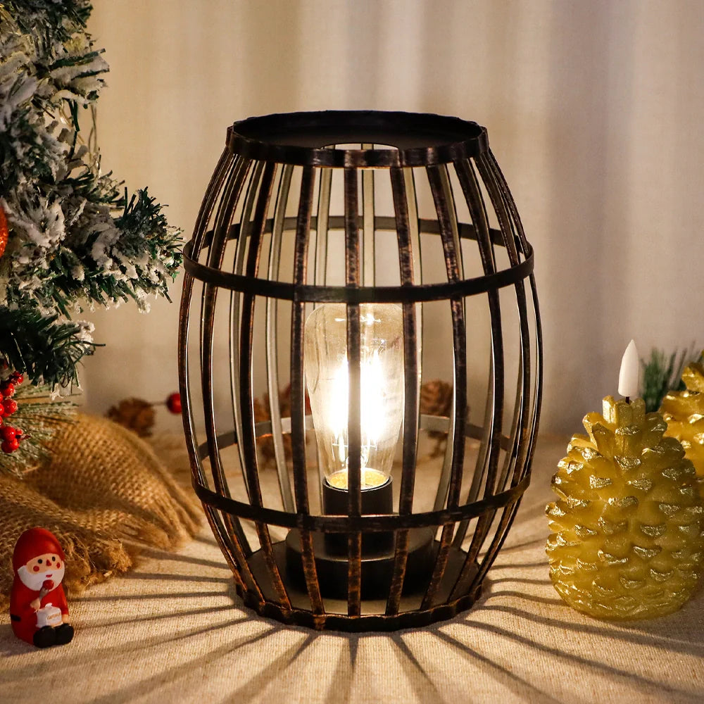 Cordless Metal Wine Barrel Table Lamp – Black Brushed Gold Battery-Powered Accent Light with Timer | 8" lifestyle product image