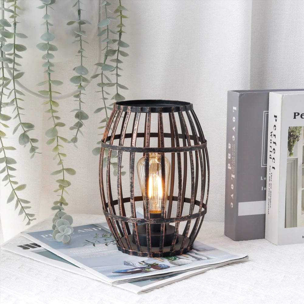 Cordless Metal Wine Barrel Table Lamp – Black Brushed Gold Battery-Powered Accent Light with Timer | 8" lifestyle product image