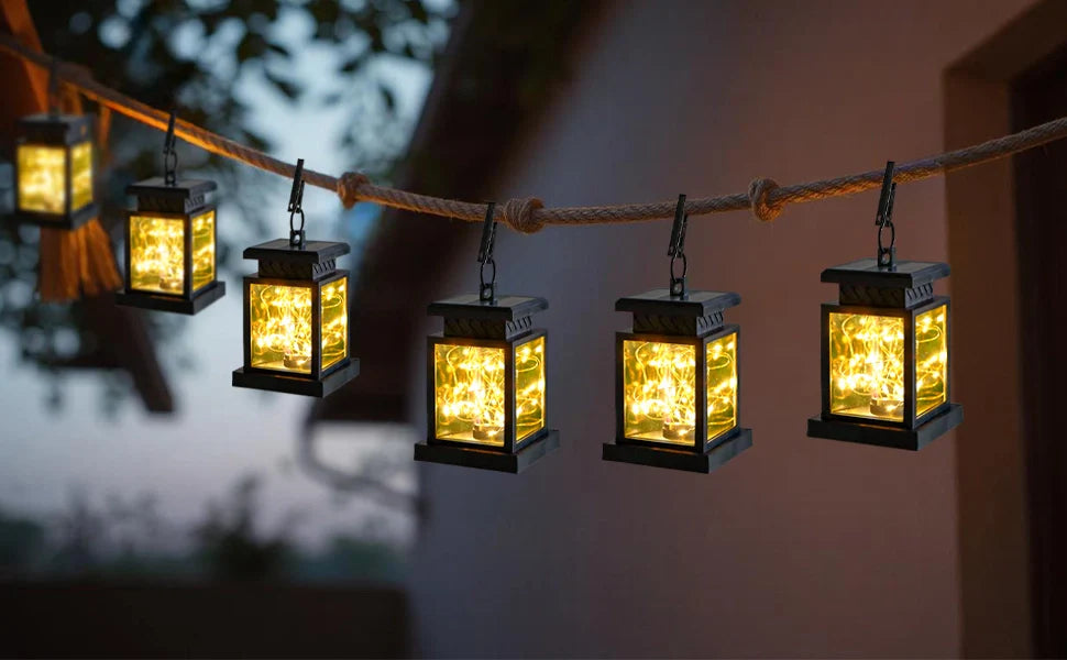 Set of 6 Solar Lantern Lights - Outdoor Hanging Garden Lanterns -0