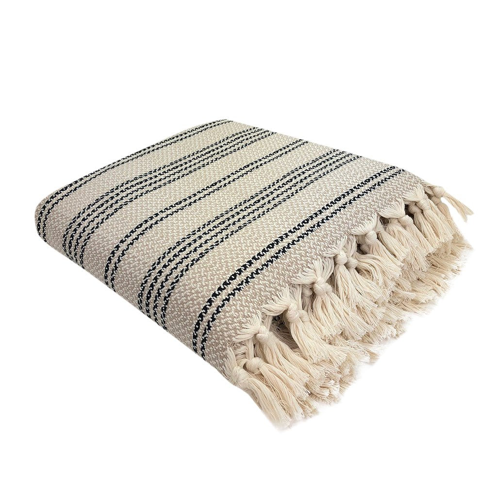 Woven Stripe Turkish Throw Blanket | Cozy 100% Cotton Boho Blanket with Fringe lifestyle product image