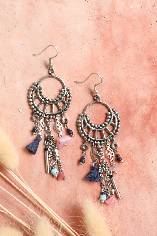 Rose quartz fringe earrings dangling crystal jewelry