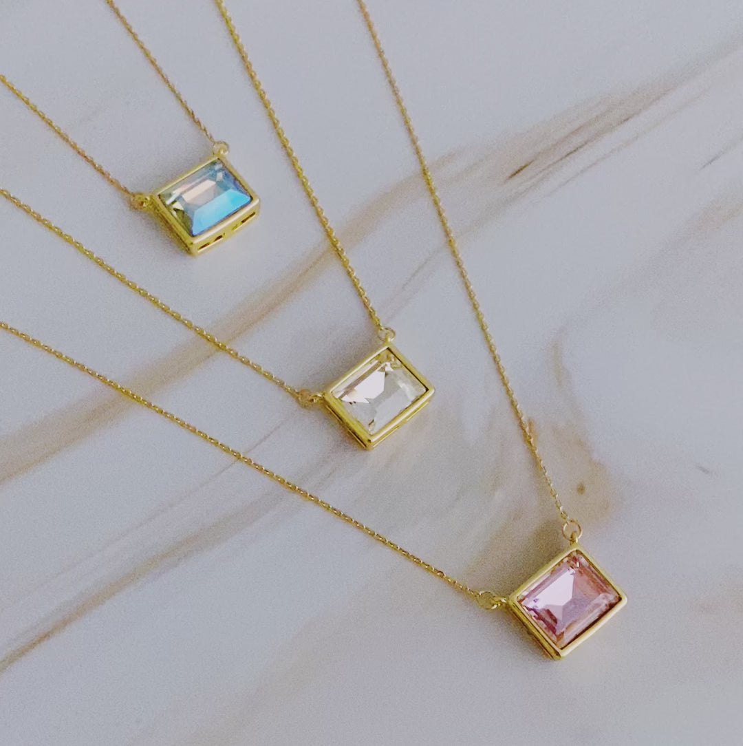 Sweet Square Pendant Necklace – Gold Plated Dainty Crystal Necklace lifestyle product image