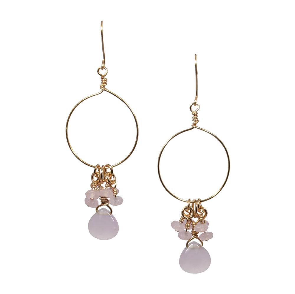 Pink chalcedony and jade cluster hoop earrings gemstone jewelry