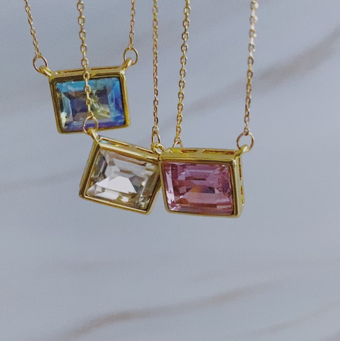 Sweet Square Pendant Necklace – Gold Plated Dainty Crystal Necklace lifestyle product image