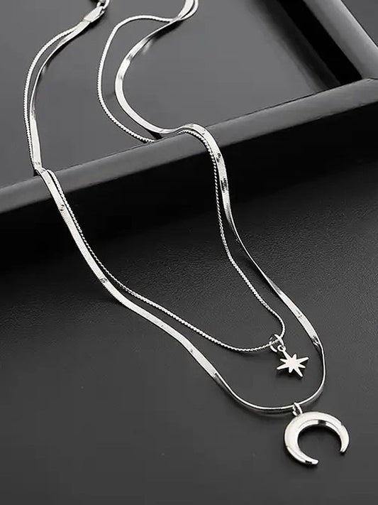 CRESCENT MOON PENDANT DOUBLE LAYER NECKLACE
