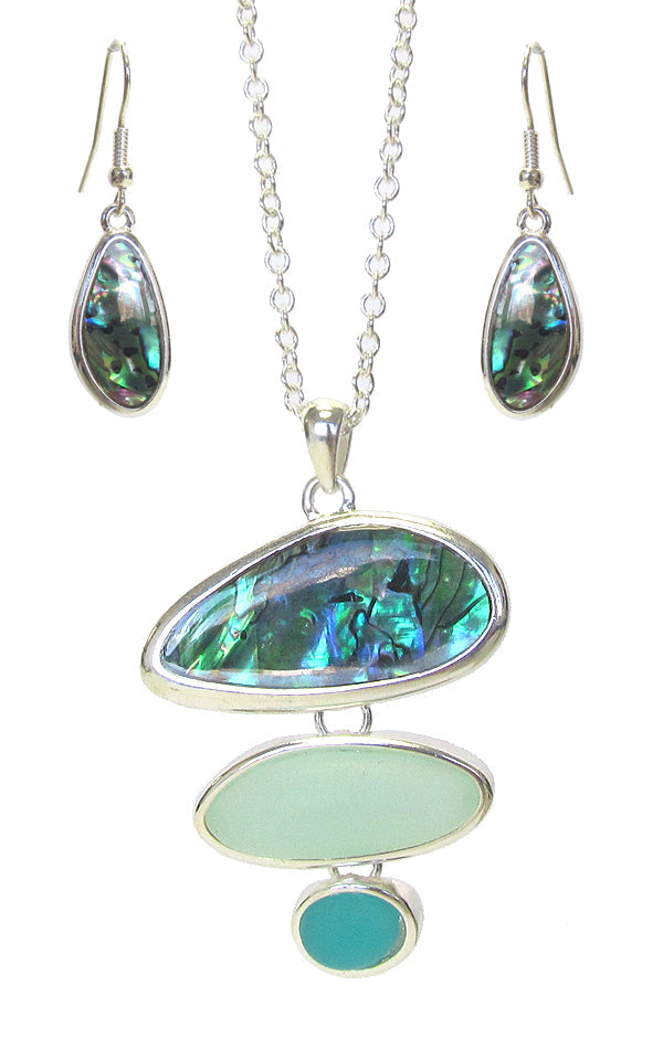 Sea Glass & Abalone Pendant Necklace Set lifestyle product image