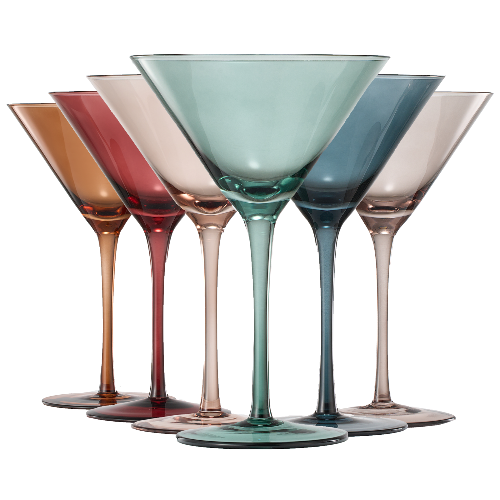 Set of colorful cocktail glasses on a white background