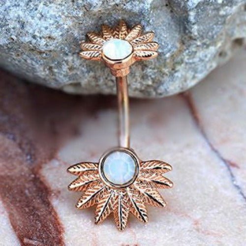 Rose Gold Plated Palm Leaves Navel Ring