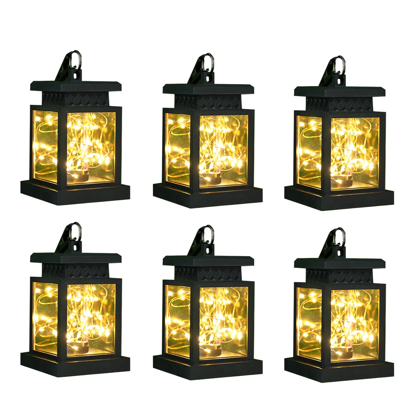 Set of 6 Solar Lantern Lights - Outdoor Hanging Garden Lanterns -2