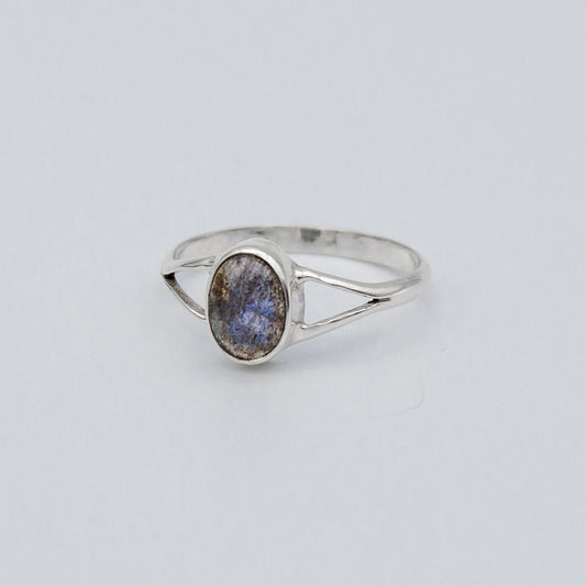 Oval Labradorite Bezel Split Shank Sterling Silver Ring lifestyle product image