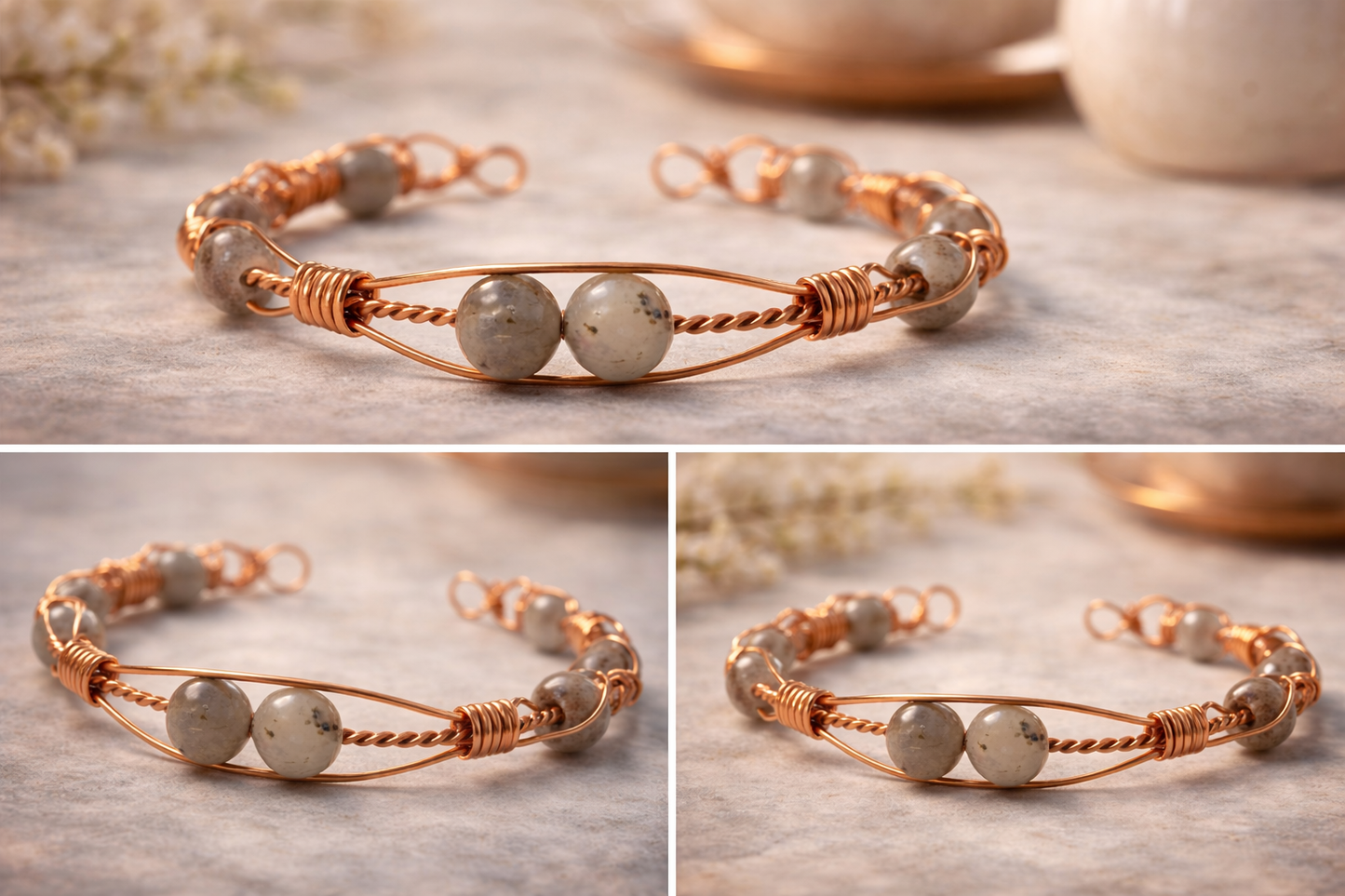 Handmade Wire Wrapped Copper Labradorite Cuff Bracelet – Natural Stone lifestyle product image