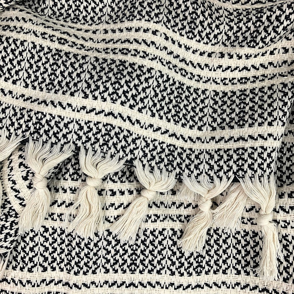 Woven Stripe Turkish Throw Blanket | Cozy 100% Cotton Boho Blanket with Fringe lifestyle product image