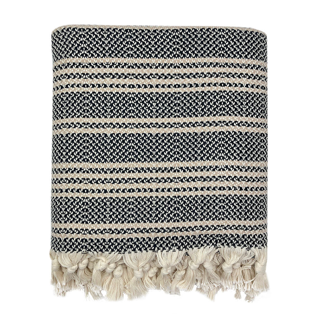 Woven Stripe Turkish Throw Blanket | Cozy 100% Cotton Boho Blanket with Fringe lifestyle product image