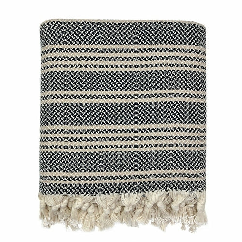 Woven Stripe Turkish Throw Blanket | Cozy 100% Cotton Boho Blanket with Fringe lifestyle product image