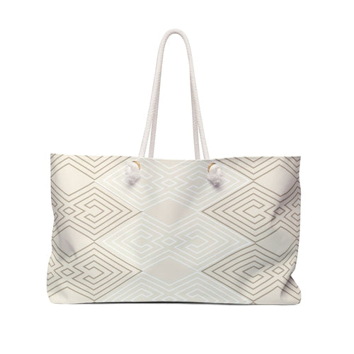 Weekender Tote Bag – Beige & White Tribal Aztec Geometric Large Travel Tote lifestyle product image