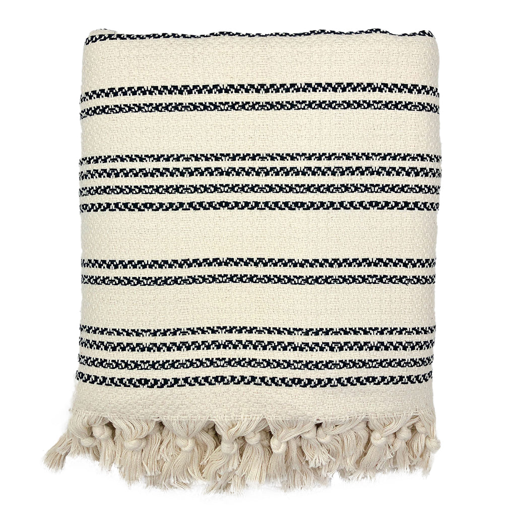 Woven Stripe Turkish Throw Blanket | Cozy 100% Cotton Boho Blanket with Fringe lifestyle product image