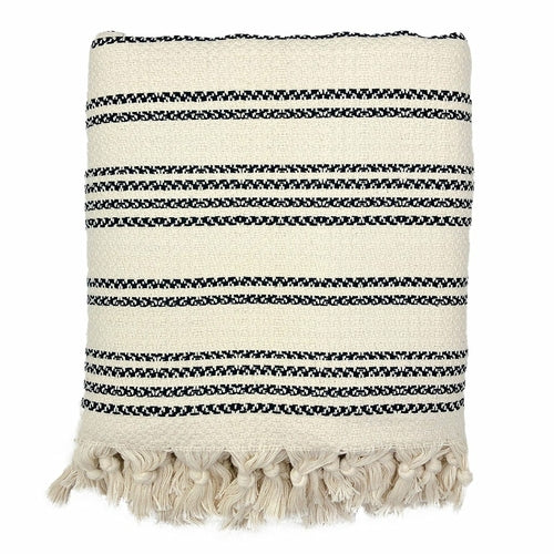 Woven Stripe Turkish Throw Blanket | Cozy 100% Cotton Boho Blanket with Fringe lifestyle product image